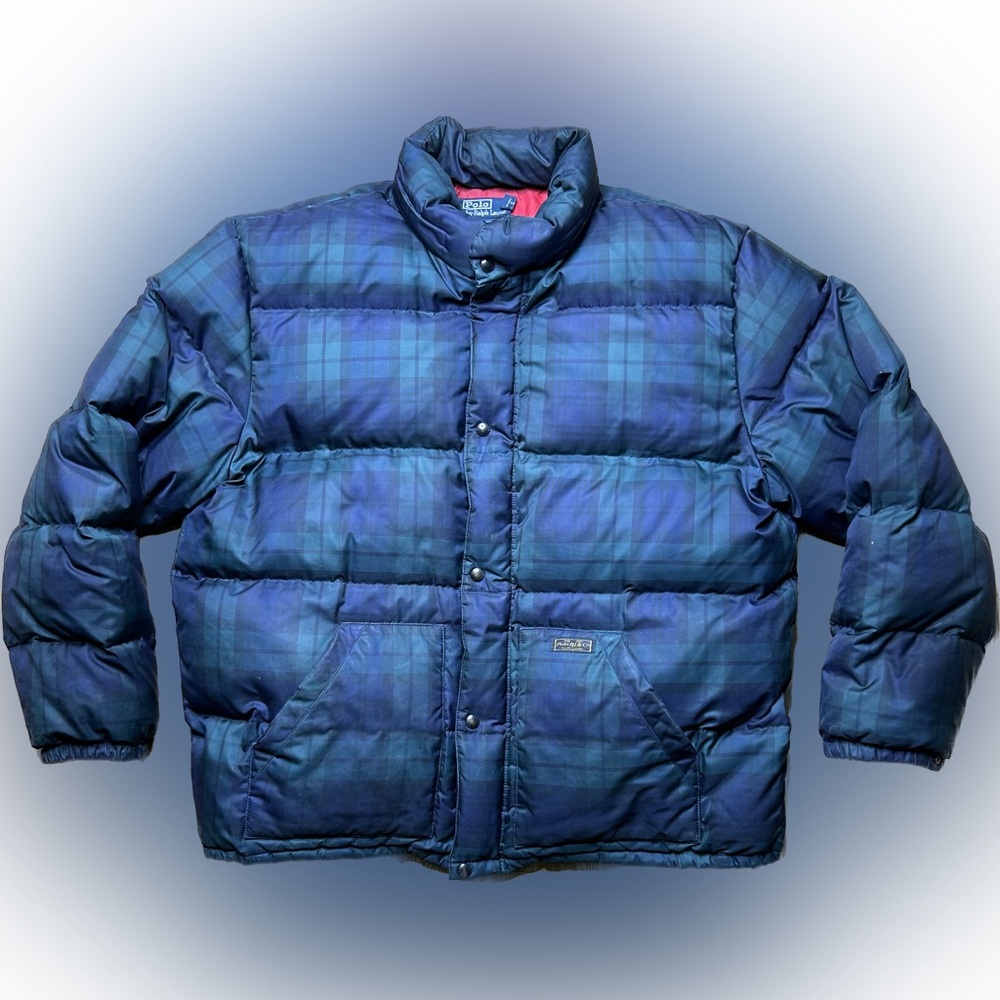 Vintage Polo Ralph Lauren Mens Puffer Down Jacket Coat Tartan Plaid XXL Full Zip